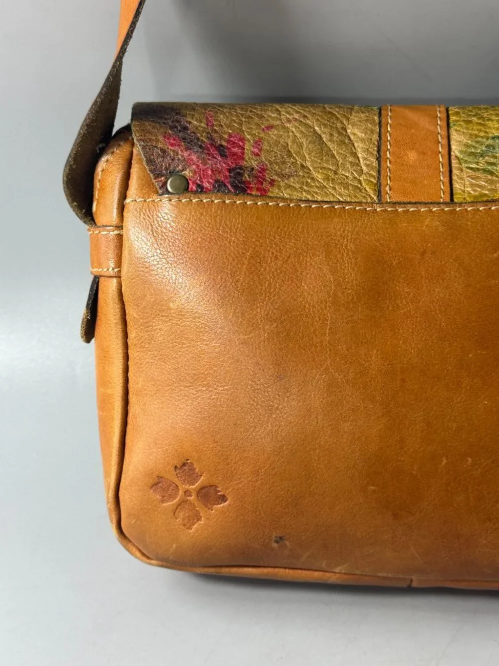 Patricia Nash Brown Leather Purse Crossbody Floral Flap Handbag bag